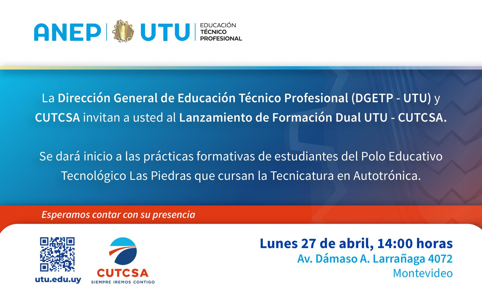 Se invita al Lanzamiento de Formación Dual UTU – CUTCSA