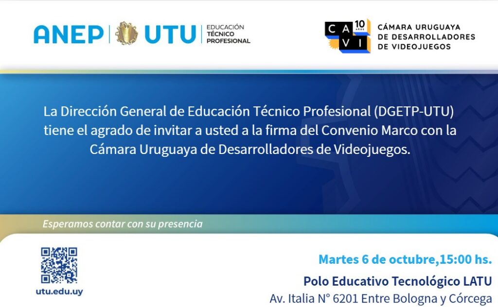 Hoy martes a las 15 horas, se firmará un convenio con la Cámara Uruguaya de Desarrolladores de Videojuegos d